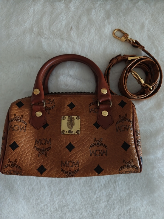 MCM Handbags - MCM Brown Visetos Mini Satchel Bag with Detachable Strap